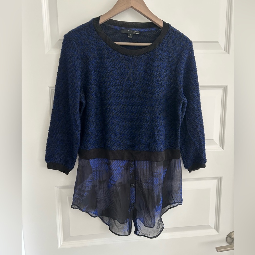 Elie Tahari Sweater Blue Black Size S